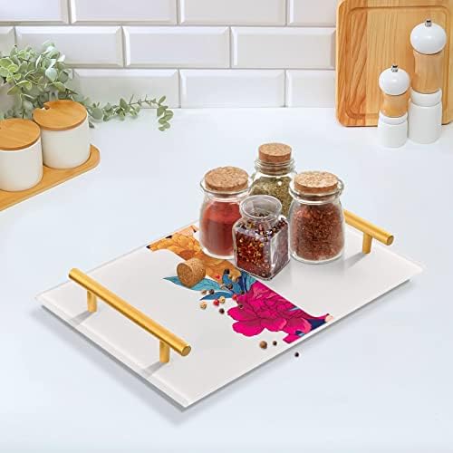 Dallanan akrilna ladica za kupaonicu, pravokutna retro cvjetna abeceda I tropska ukrasna ladice sa zlatnim ručkama za kuhinjsku hranu