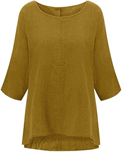 Ženski plus veličine pamučne platnene vrhove 3/4 rukav labave čvrste boje casual košulja Podeva udobne tunične majice bluze