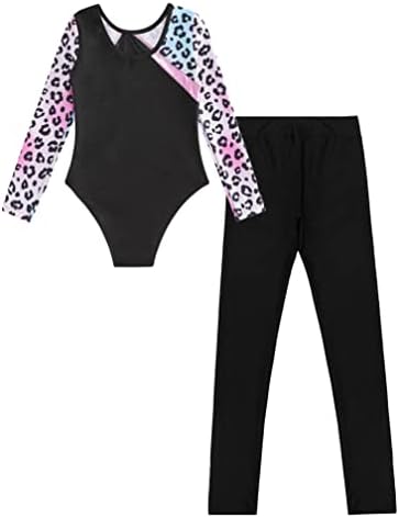 gimnastičke trikoe s leopard printom za djevojke iz donjeg rublja, plesni kombinezon s dugim rukavima, baiketard s tajicama
