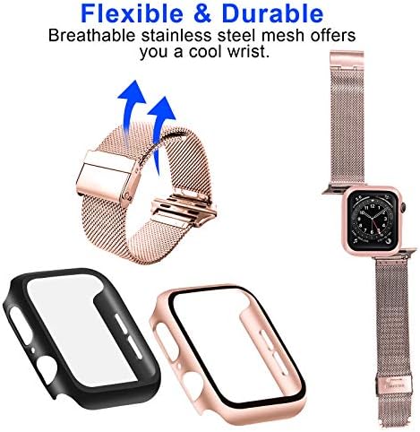2 pakiranja kompatibilne s Apple Watch pojasom 38 mm 40 mm 42 mm 44 mm s futrolom za žene muškarci, mrežica od nehrđajućeg čelika Sport