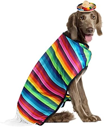 Dog Sombrero Hat Pet Serape Poncho Kostim Smiješni pas kostim višebojan podesivi sombrero kostim Meksički pas poncho slamnji šešir