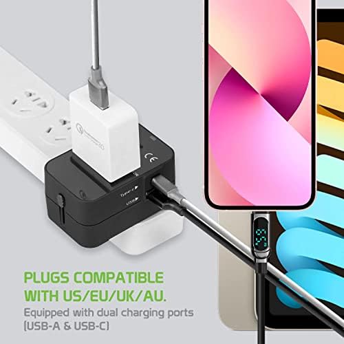 Travel USB Plus International Power Adapter kompatibilan s Karbonn Quattro L51 HD za svjetsku energiju za 3 uređaja USB Typec, USB-A