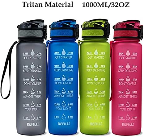 Hizq boca za vodu, 1000 ml motivacijske boce s vodom s vremenima za piće i zaključavanje pokrivača za višekratnu upotrebu i BPA besplatno