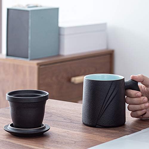 Dehuayao drvena ručka šalica čaja čaja s infuzerom i poklopcem, keramičke čajne šalice 13 oz