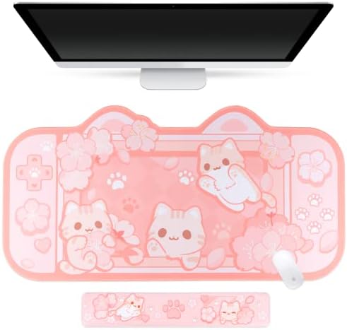BELUGADEDIGN SAKURA CAT RASPOLNI PAD | NS Switch tipkovnica Laptop Gaming Mat Veliki Mat Mousepad | Pastel Pink Kawaii Slatki anime