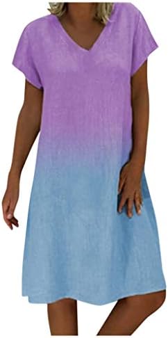 Momfei ženska haljina s majicama s tunikom za tuniku kratka rukava kratka boja ombre labava plus haljina