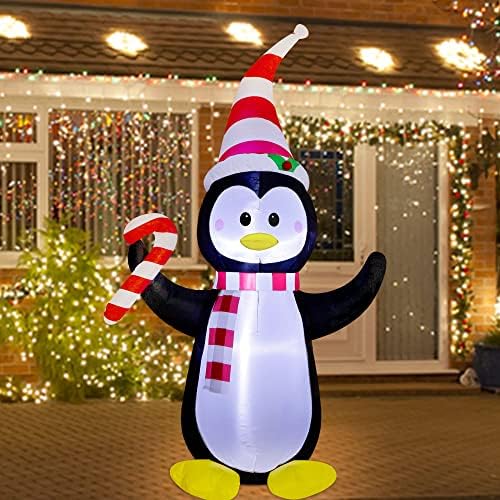 Atdawn 5ft Božićni napuhavanje puhanja Ukraj dvorišta, na napuhavanje pingvina božićni ukras na otvorenom, raznio pingvin s bombonskom