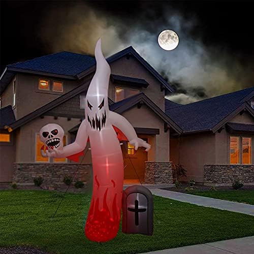 8,5 ft Halloween napuhabe crvene vatre ukrasi dvorišta duhova, Halloween Up Up Ghost Skull Skull Kamen -kamen vanjski dekor sa građevinama