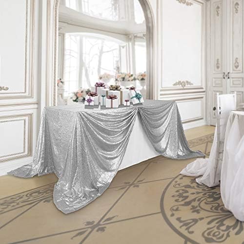 Lannovo posteljinu 90 x 156 srebrni stolnjak s šljokicama, pjenušav pravokutni stol za vjenčanje, zabava, banket