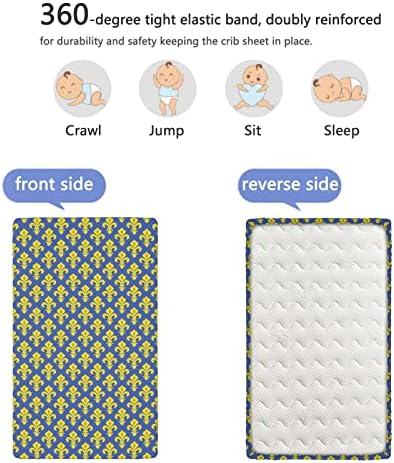 Kraljevska plava tematska tema opremljena mini krevetića, prijenosni mini krevetići za korito meko i rastezljivo opremljeni list s