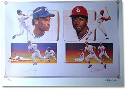 Rickey Henderson Lou Brock Dual potpisan autograpd 18x24 Litograf W/CoA - Autographed MLB Art