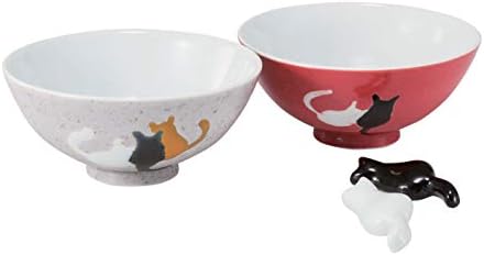Mačka mala zdjela za kuhani par riže s žlicom za štapiće odmor hasami ware japanske keramike.