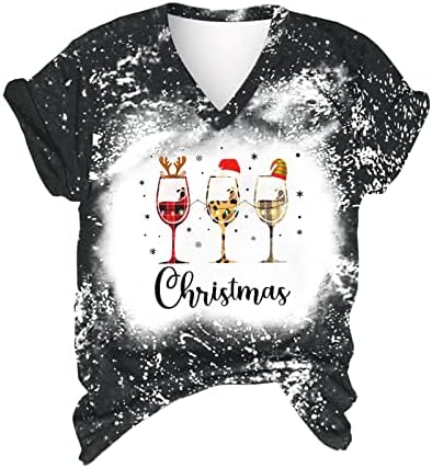 Božićna majica s čašom crnog vina za žene tiskana majica s printom za žene smiješna Božićna majica Božićni šešir Djeda Božićnjaka grafičke