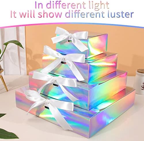 Holografska poklon kutija u boji u boji s mašnama i vrpcama koja se koristi za rođendanske poklone, pakiranje rukotvorina i prijenosne