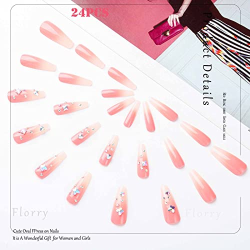 Izduženi lažni nokti na noktima od rhinestona sjajni ružičasti lažni akrilni nokti za žene i djevojke 24pcs