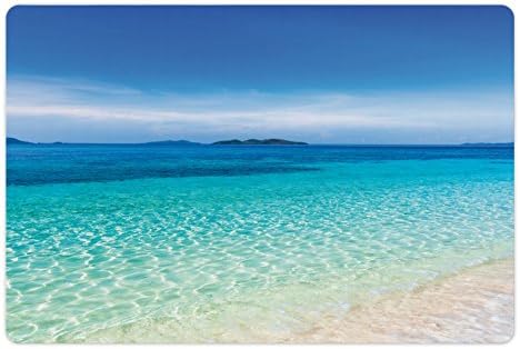 Prostirka za kućne ljubimce za hranu i vodu, fotografija pješčane oceanske plaže na velikom vrućem otoku s vedrim sunčanim nebom, pravokutna