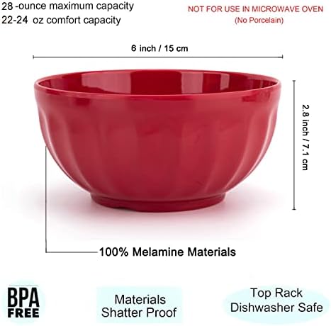 KX -Ware zdjele za užinu melamina s poklopcima - 28 oz/6 inča zdjele od žitarica/salate od melamina | Skup od 6 višebojnih