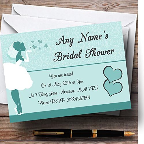 Tirquoise Aqua Bride Hearts Personalizirane pozivnice za svadbeni tuš