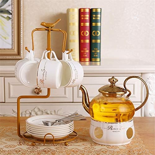 Vrhunski čaj set keramički luksuzni set za čaj od zlatnog čaša u europskom stilu, uključujući šalicu čaja od 6 pcs i žlicu s metalnim