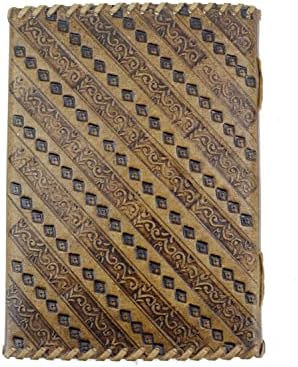 Kožna vintage kožna časopis Emboss Travel Dnevnik s zatvaračem gumba - misaoni ispis ručno izrađen dnevni bilježnički dnevnik | Bež