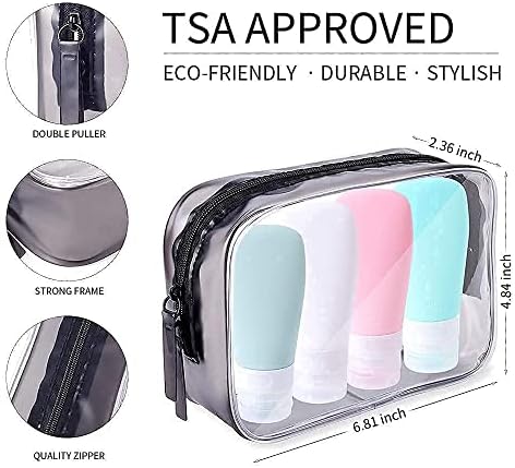Uvid u 2 unce putničke boce za propuštanje + 20 grama prazan silikonski kozmetički spremnici postavljeni s čistim TSA nose odobrene