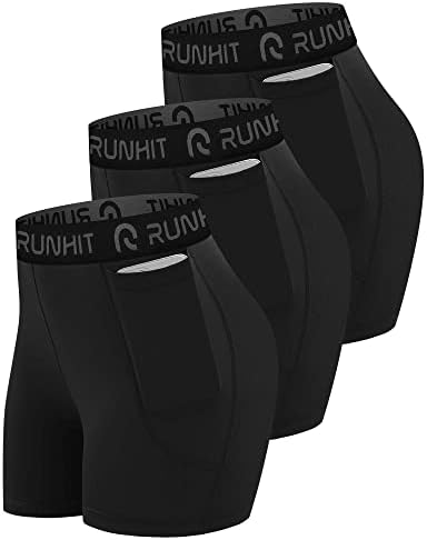 Runhit 3 kompresije kompresije za žene za žene s visokim strukom, joga kratke hlače s džepovima Spandex s odbojkaškim kratkim hlačama