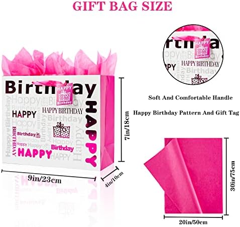 Bijela i ružičana crvena poklon -torba sa slonom, pakiranjem s tkivima, poklon torba za sretnu bithday za rođendan - 9 x 7 x 4 , 1