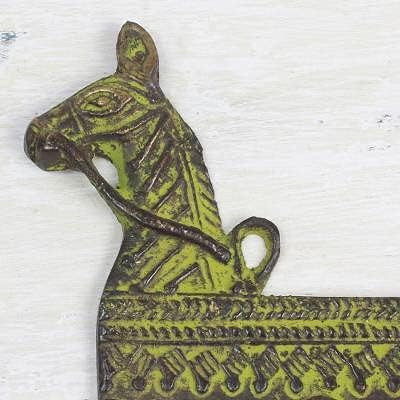 Novica Animal tematska metalni mesingani zidni vješalica s kaputom, zelena, korisna konj '