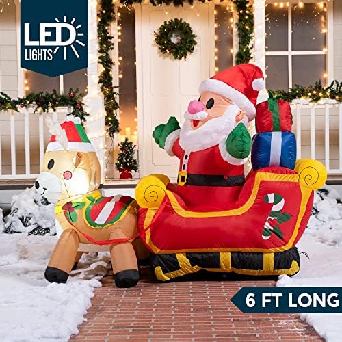 Joidomi 6 ft Božićni napuhani Djed Mraz s građevinskim LED-ovima Bloo se na maštovito slatku saonicu za božićnu zabavu, zatvoreni,