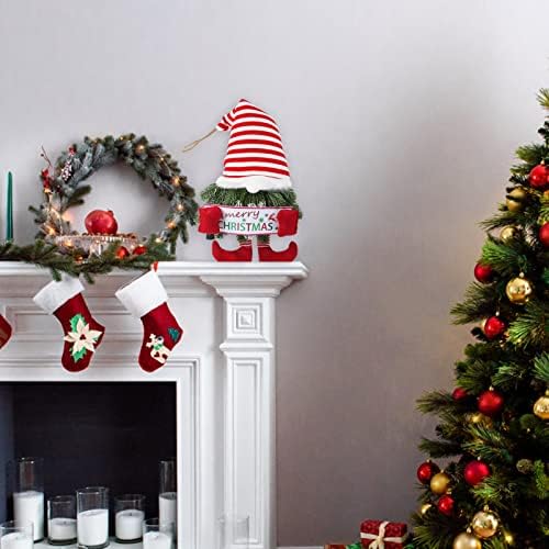 Rezome božićni vijenac za ulazna vrata, 20 -inčni osvijetljeni božićni gnome viseći ukras Umjetni gnome božićni ukrasi s borovom iglom