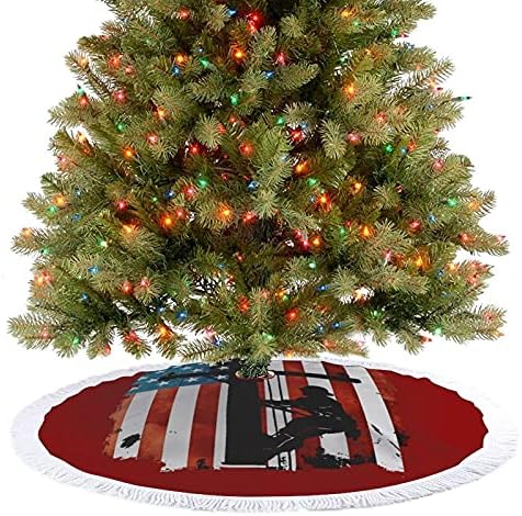 Lineman American Flag Electric Cable Lineman božićno drvce suknje prostirke s obrubom za Halloween Farmhouse odmor ukrasi 48 X48