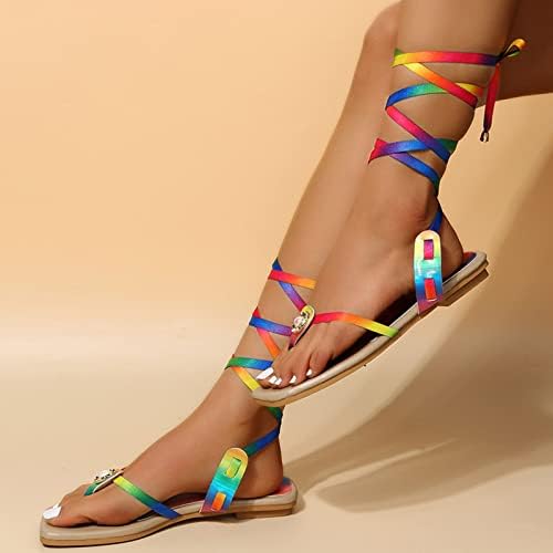 Žene ravne sandale kvadratni nožni prst vilinska modna boja remen ravna ženska vanjska trgovina sandale plaže žene planinarenje sandale