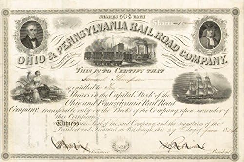 Željeznička tvrtka Ohio i Pensilvanija-potvrda o dionicama