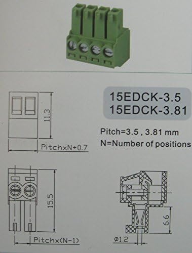 15 PCS kuta 90 ° 6PIN/PAT PACK 3,5 mm priključak priključka priključka za vijak zelena boja Utikač s kutnim pin