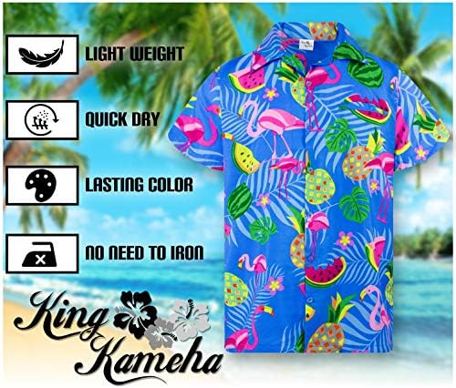 King Kameha Funky Havajska košulja muškarci ShortSleeve Frontpocket Hawaiian Print dinja Flamingo plodovi