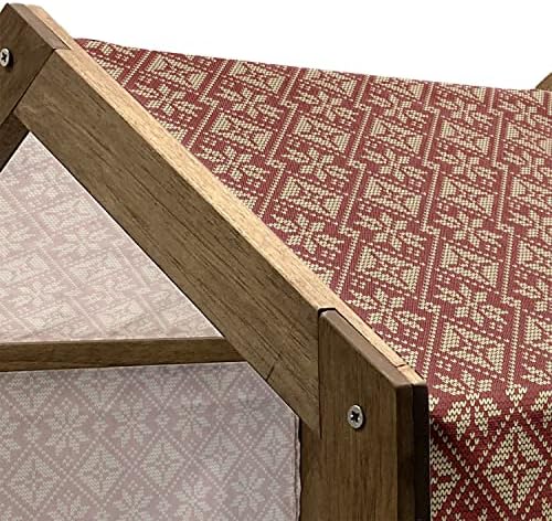 Ambsonne Snježna pahuljica drvena kuća za kućne ljubimce, geometrijski sastav s jastučićima cik -cak uzorka bicolor motivi ilustracija,