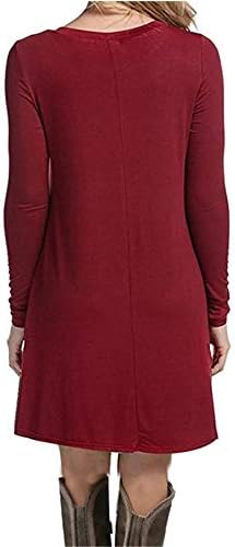 Andongnywell ženski dugi rukavi naborani labavi ljuljački ležerna haljina patchwork solidna boja tanke haljine