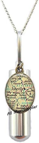 AllMapsupplier Modna kremacija Urn ogrlica, Asheville, Kremacija urne ogrlice u Urn Carolini, Urna karta Asheville, karta nakit Asheville