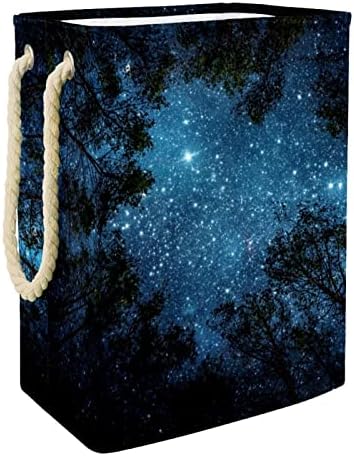 Vodootporna košarica za pranje rublja Velika kolica za pranje rublja s ručicom 4 odvojiva šipka, priroda šuma Glitter Galaxy Noćna