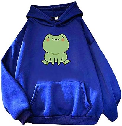 Sinohomie ženske dukseve slatka žaba print dugih rukava pulover s kapuljača casual hoodie grafička majica bluza s džepom s džepom