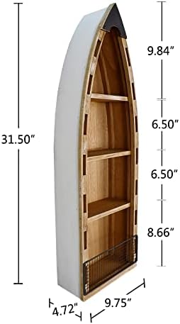Veclotch drveni ukras čamca s policama viseći ukras od drva za zid, rustikalno nautičko stajanje plaže tema knjiga zaslon kanu kupaonica