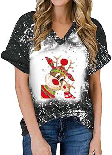 Sretan Božić izbijeljena Ženska majica nova 2022 bluza kratkih rukava slatka božićna majica s grafičkim printom