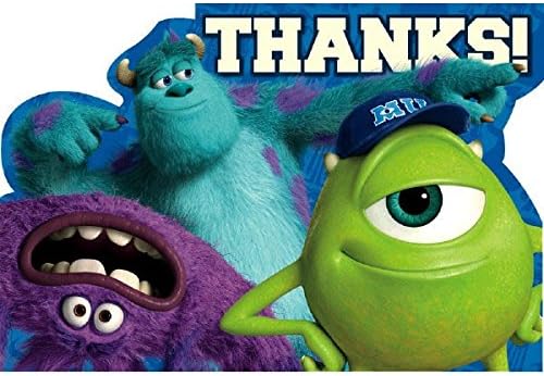 Amscan Monsterrific Disney Monsters University Descard Rođendanska zabava zahvalnice, plava, 4 1/4 x 6 1/4