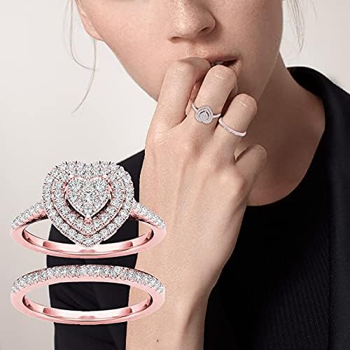 Ružičasti prstenovi za žene, prstenovi jednostavni, šuplji, u modnom obliku, Ljubavni prsten s dijamantnim rezbarijama, dijamantni