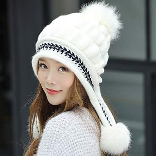 Ženske pletene voluminozne kape, pletene vunene tople ženske kape s kuglicom zima s kosom, zimske bejzbolske kape