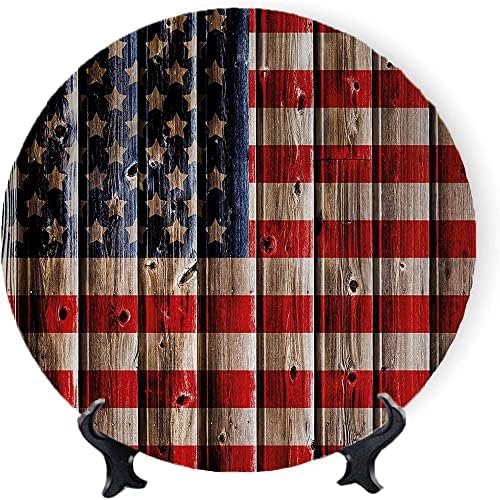 Američka zastava USA Dekorativne ploče za stol, 8 , Koncept Dana neovisnosti i oštećena drvena ograda s uzorkom za zastavu SAD -a,