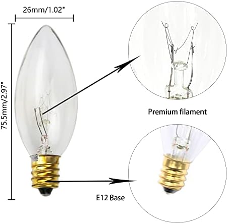 12 pakiranja od 120 V 7 vata prozirnog svijećnjaka sa žarnom niti, zamjenjive svjetiljke s postoljem od 926.12 za električno prozorsko