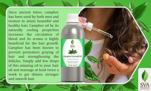 SVA Organics Camfor Esencijalno ulje - čisto i prirodno terapijsko esencijalno ulje | Savršeno za aromaterapiju, kožu