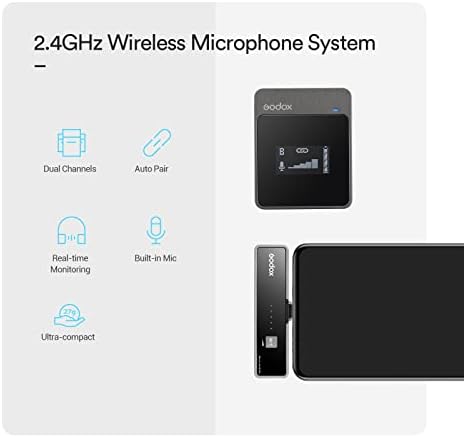Godox Movelink LT2 Wireless Lavalier Microphone za iPhone, MFI certificiran, plug and reproduk, otkazivanje buke mic kit kompatibilan