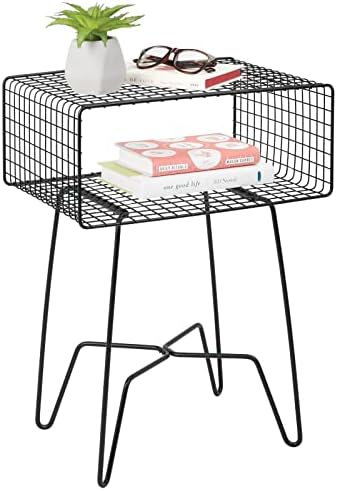 Moderni industrijski pomoćni stolić s policom za odlaganje, 2-slojni metalni stolić u minimalističkom stilu, metalni rešetkasti namještaj